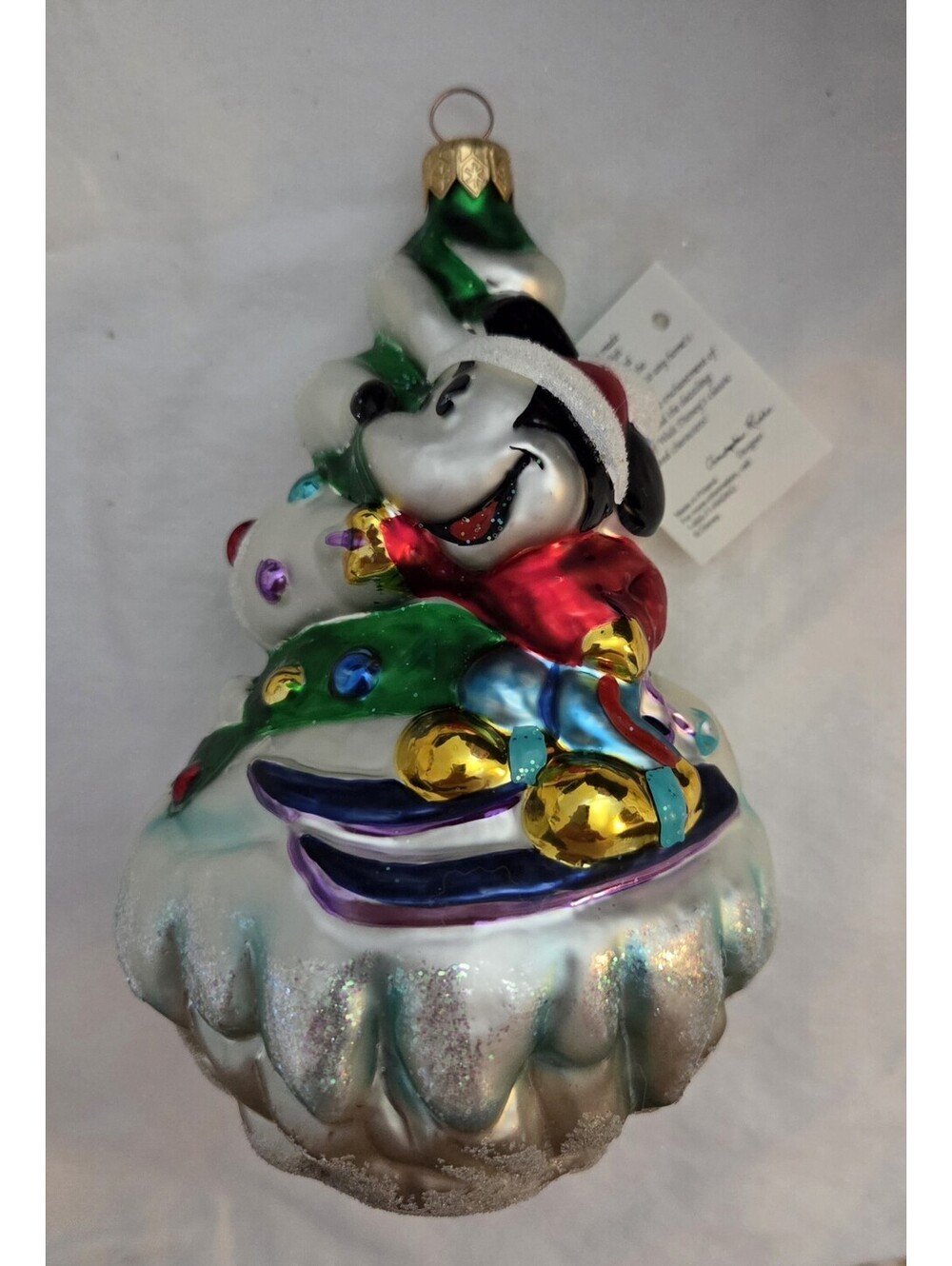 Christopher Radko 1997 Disney Downhill Mickey Glass Ornament New In Box with Tag